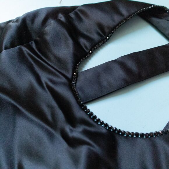 Jessica McClintock Vintage Y2K Black Beaded Halter Fitted Formal Gown Size 12 - Picture 3 of 13